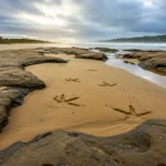 Empreintes fossiles attribuées à un moa découvertes sur une plage de l’île du Nord en Nouvelle-Zélande