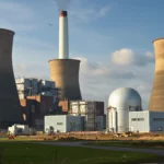 Ancienne centrale à charbon britannique avec tours de refroidissement en cours de transformation pour un projet de fusion nucléaire