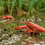 Écrevisse rouge de Louisiane dans une zone humide au bord de l’eau