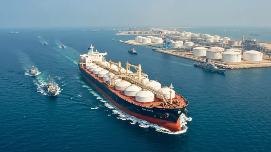 Navire cargo transportant des engrais près d’un terminal industriel dans le détroit d’Ormuz