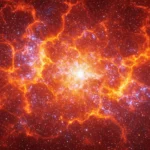 Illustration du plasma quark-gluon primordial, où quarks et gluons interagissent intensément dans l’univers très jeune, quelques microsecondes après le Big Bang.
