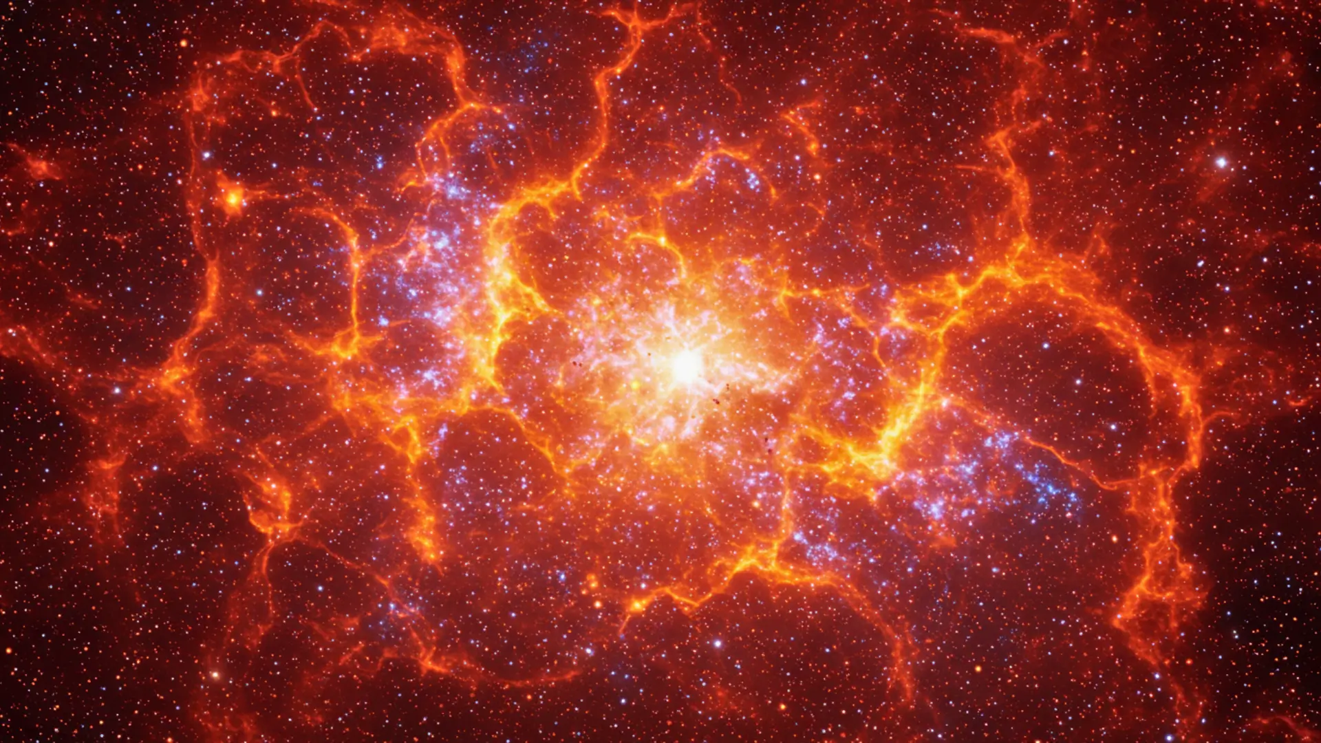 Illustration du plasma quark-gluon primordial, où quarks et gluons interagissent intensément dans l’univers très jeune, quelques microsecondes après le Big Bang.