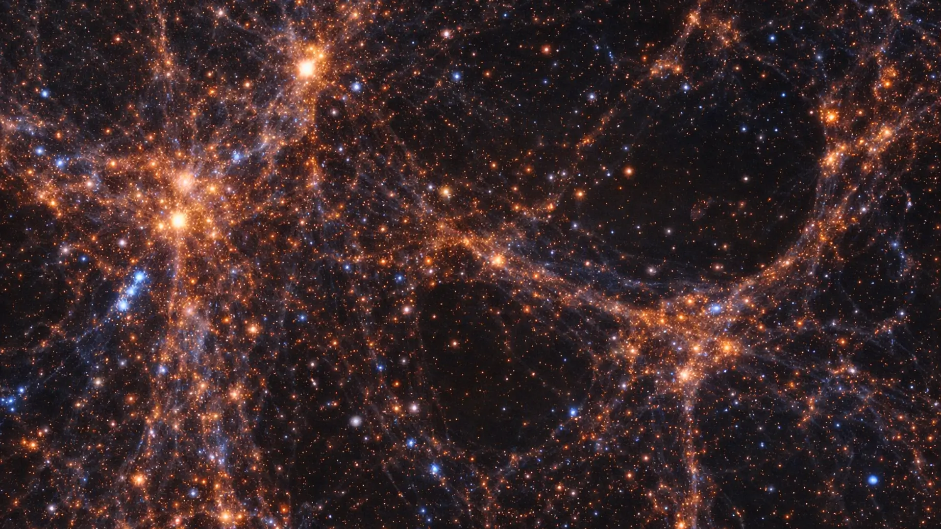 Visualisation du réseau cosmique montrant les filaments de galaxies et les vastes vides dans l’univers