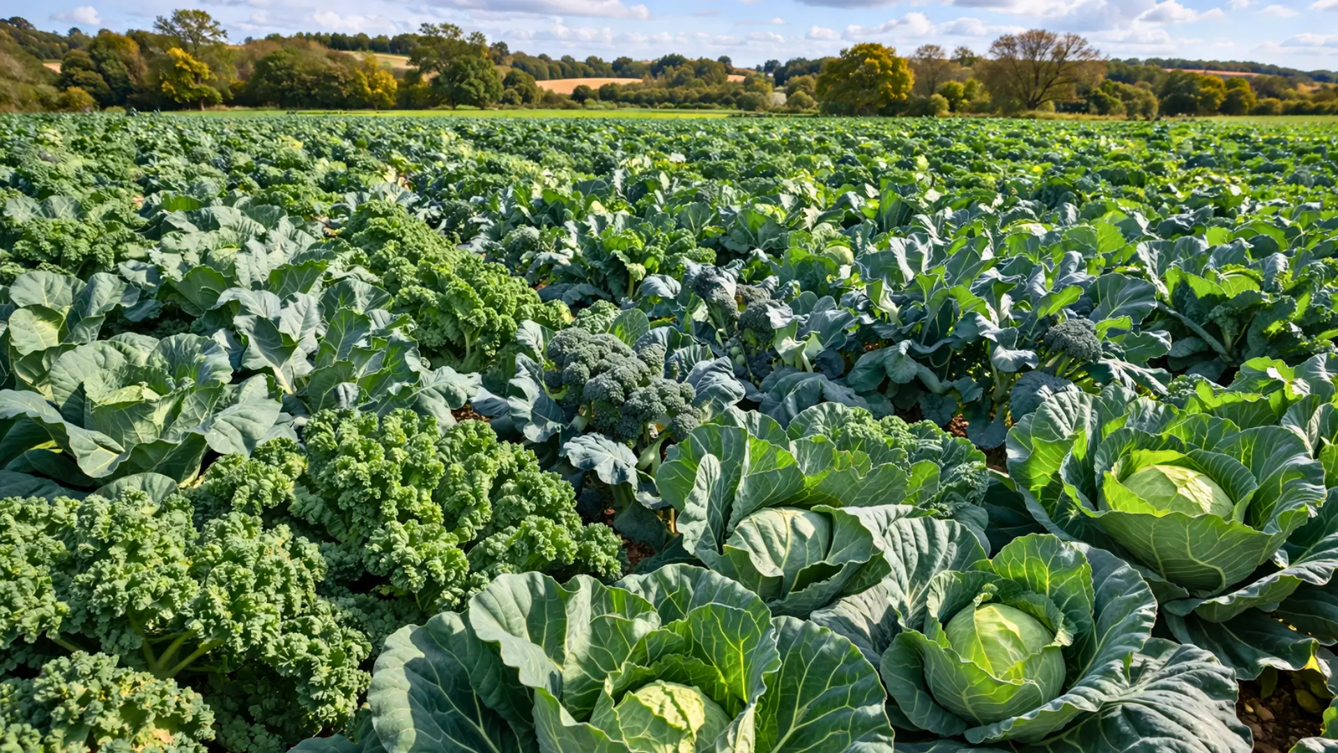 Champ de choux et de brassicacées en culture agricole sous ciel dégagé