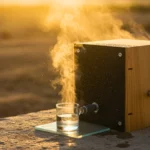 cube de bois produisant de l’eau potable à partir de l’air grâce à l’énergie solaire