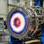 Test d’un moteur-fusée à détonation rotative avec anneau de combustion visible dans un laboratoire aérospatial