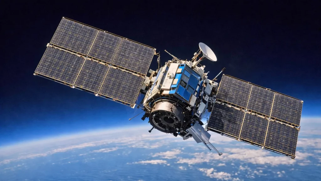 Satellite de communication en orbite basse au-dessus de la Terre avec une orientation instable