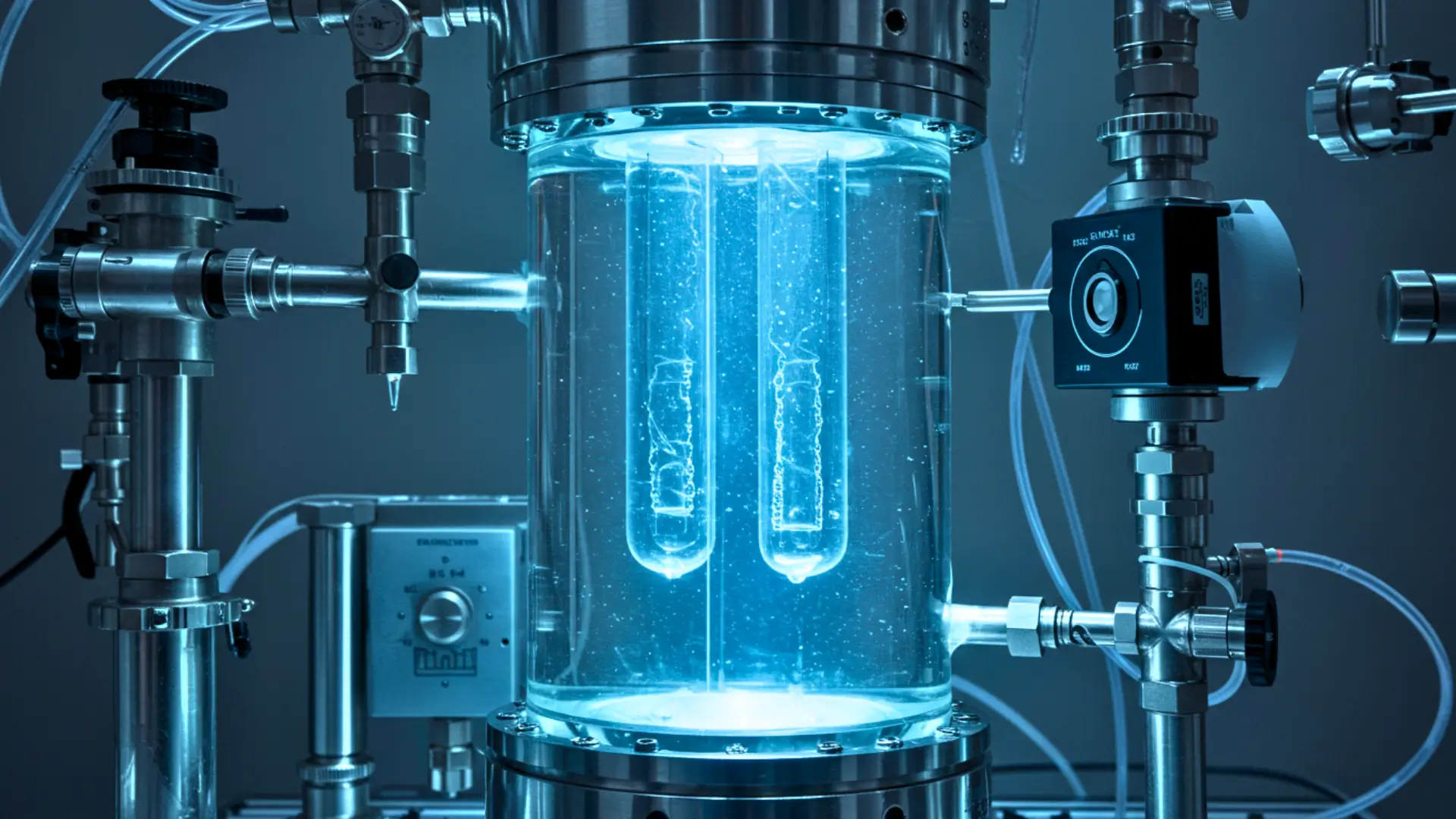 Expérience scientifique montrant deux phases liquides de l’eau dans un dispositif sous haute pression