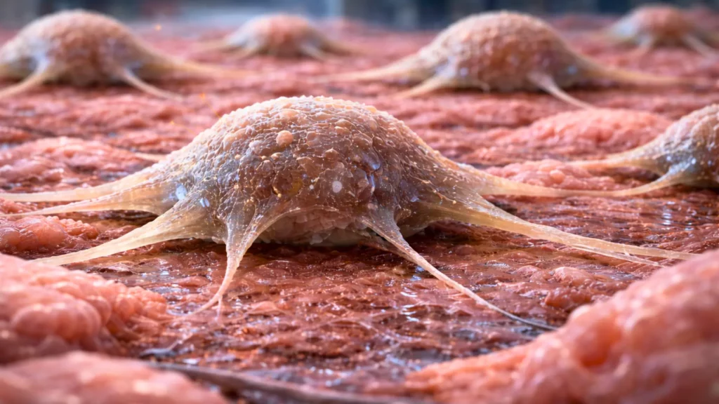 cellules cancéreuses en migration sur un tissu biologique illustration réaliste métastases