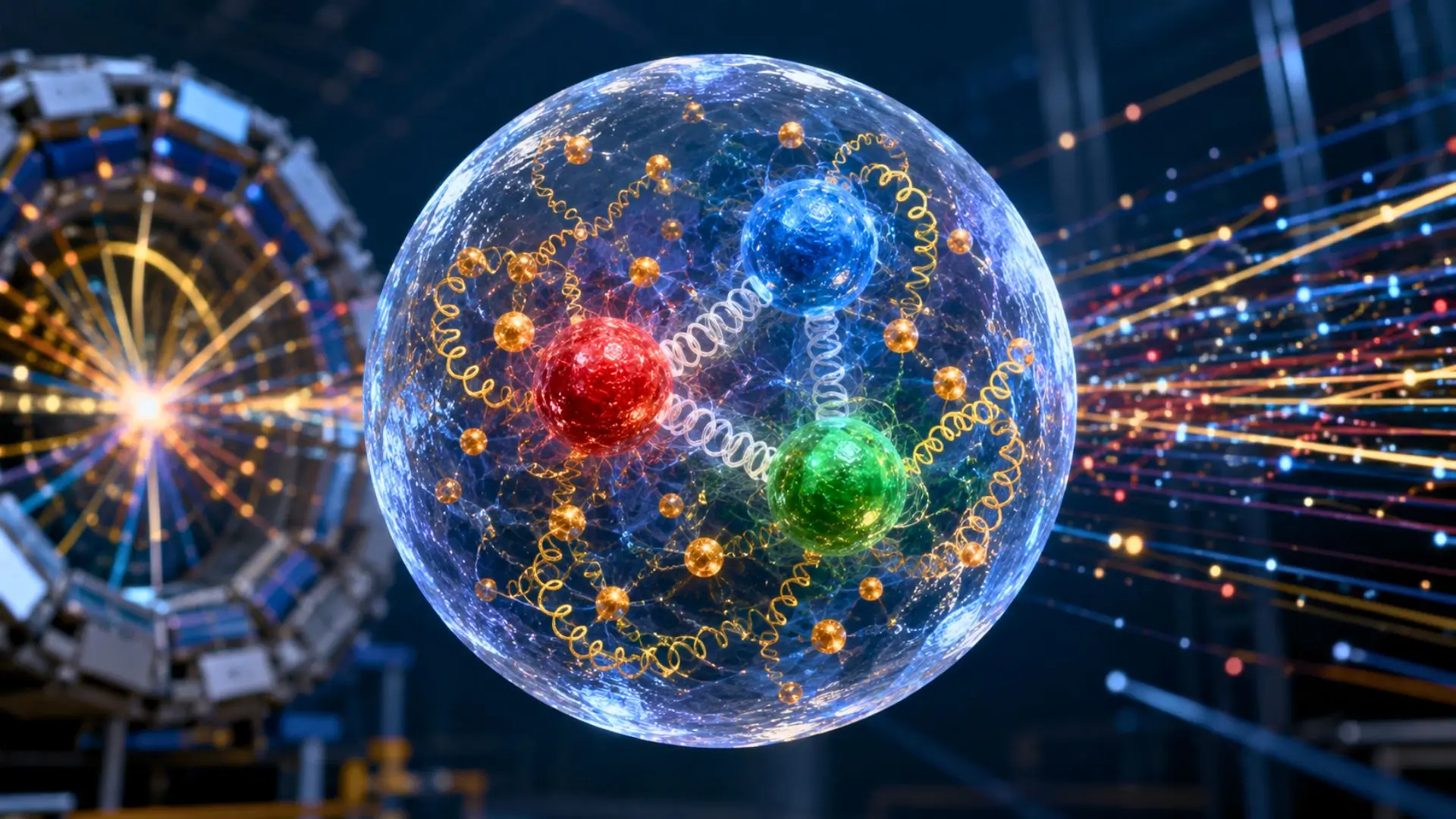 Détecteur de particules métallique illustrant l’étude quantique interne du proton.