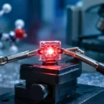 LED infrarouge expérimentale allumée entre deux sondes sur une paillasse de laboratoire.