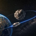 Observatoire astronomique dans le désert sous un ciel étoilé lié à Mars.