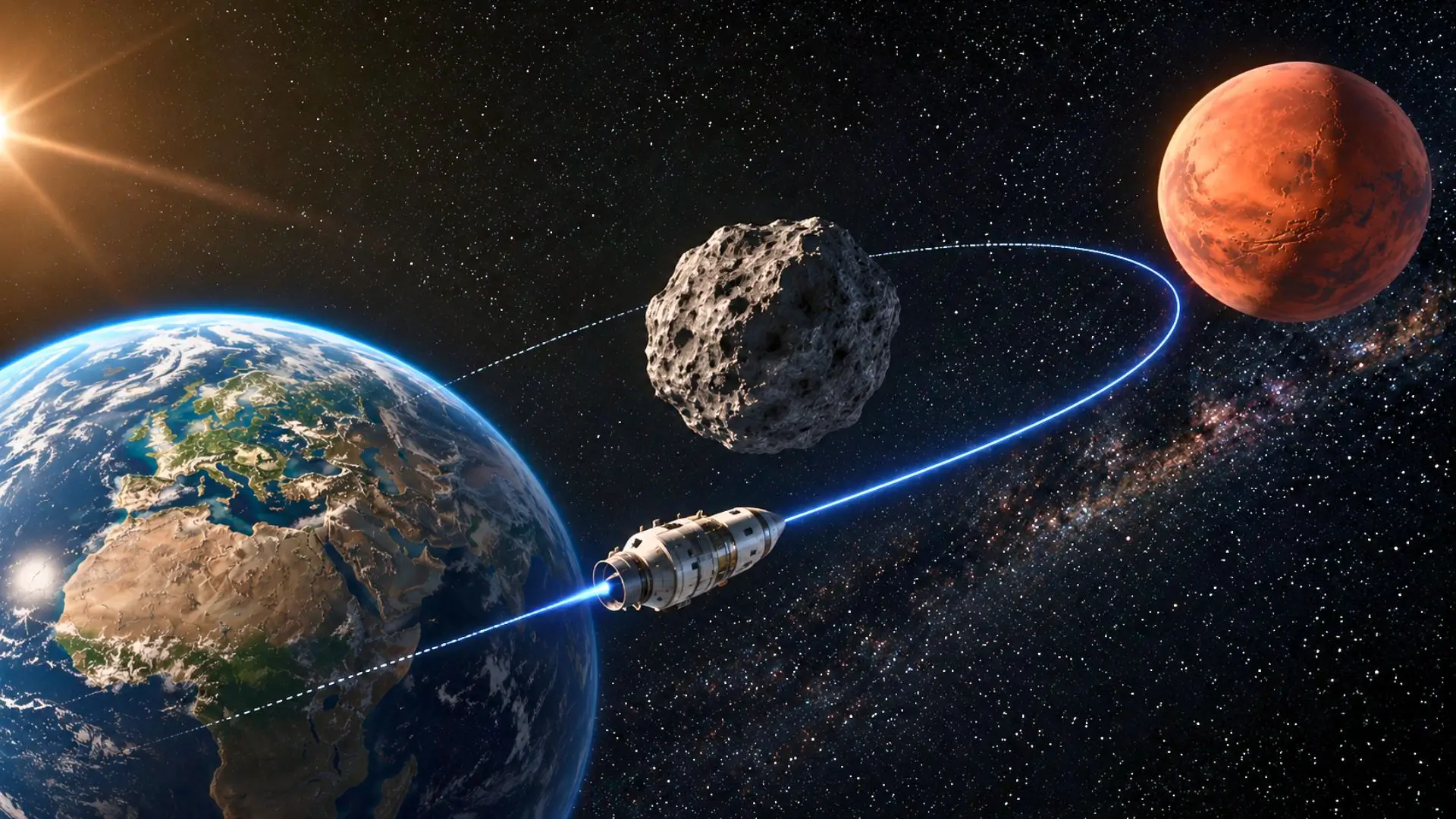 Observatoire astronomique dans le désert sous un ciel étoilé lié à Mars.