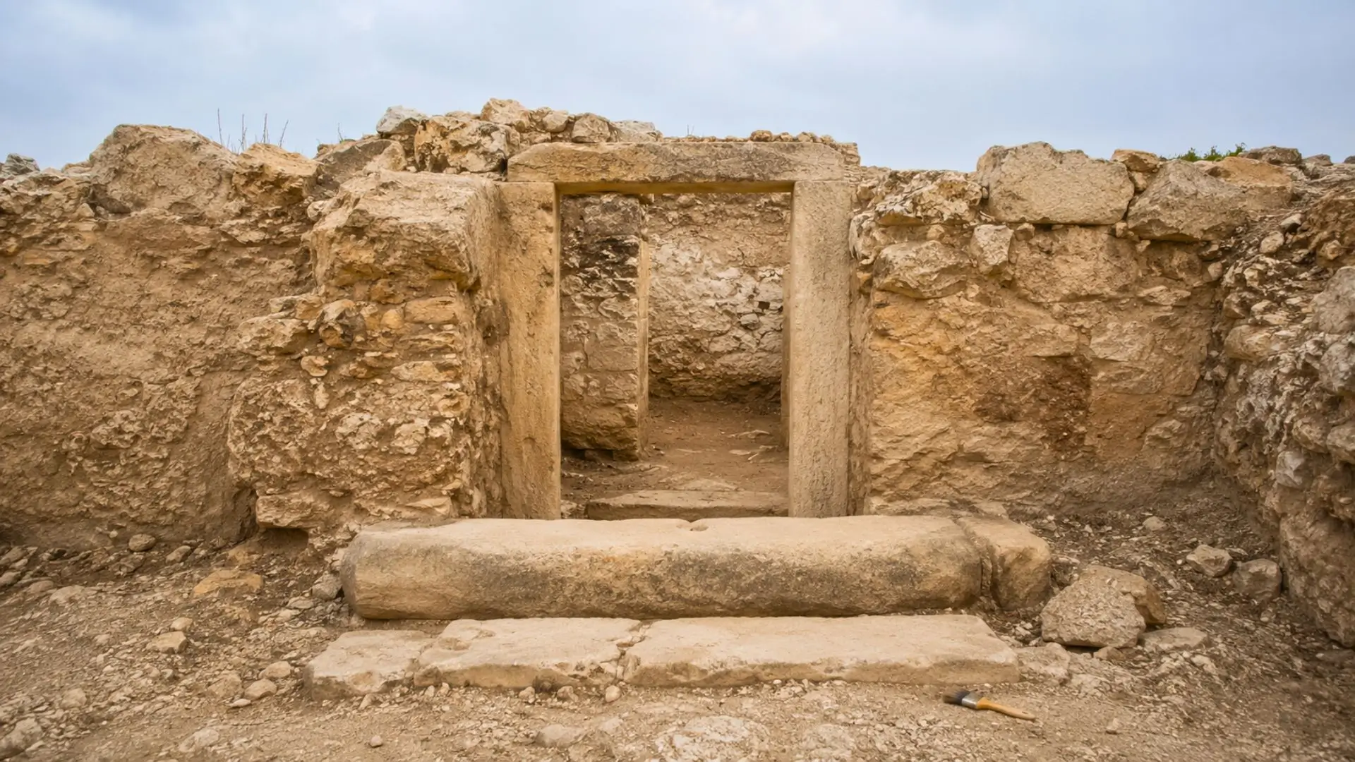 Vestiges d’un seuil romain en pierre sur un site archéologique espagnol