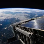 Centre de données spatial de SpaceX en orbite autour de la Terre avec panneaux solaires alimentant des serveurs dédiés à l’intelligence artificielle