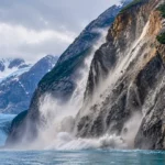 Énorme glissement de terrain dans le fjord de Barry Arm en Alaska provoquant un méga-tsunami au pied des montagnes glacées