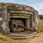 Ancien bunker en béton de la ligne Maginot sur une colline herbeuse.
