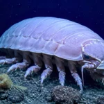 Crustacé géant des abysses posé sur un fond océanique rocheux sombre.