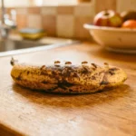 Quelques moucherons posés près d’un fruit mûr sur un plan de cuisine.