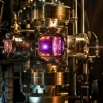 Un dispositif expérimental à atomes ultrafroids traversé par un laser dans un laboratoire de physique quantique.