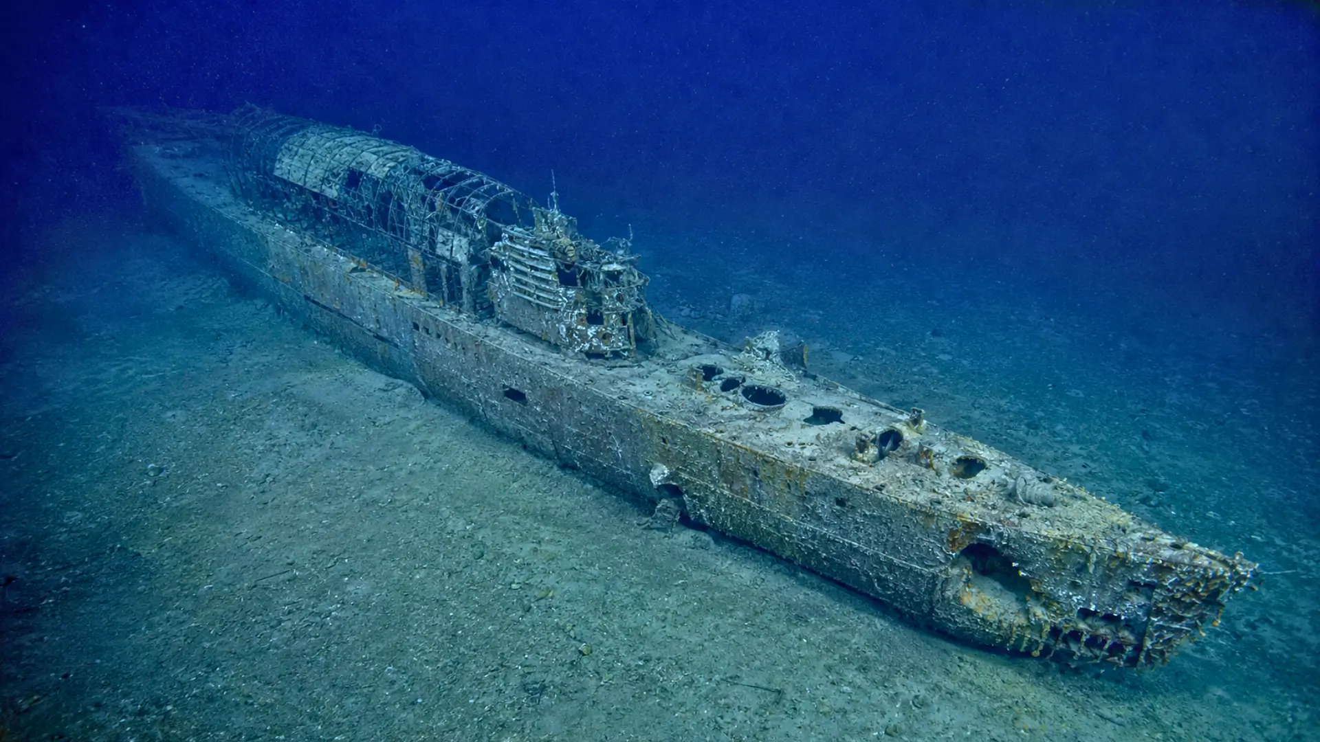 Épave du sous-marin japonais I-400 reposant sur les fonds marins au large d’Oahu, à Hawaï