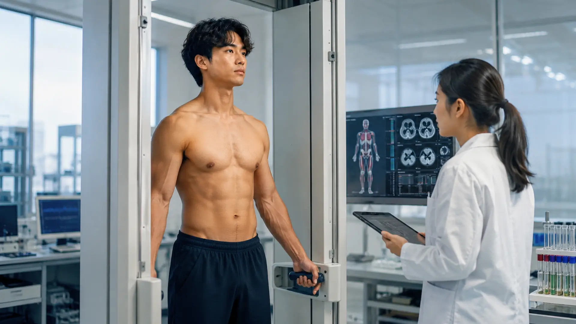 Homme passant une analyse musculaire dans un laboratoire.