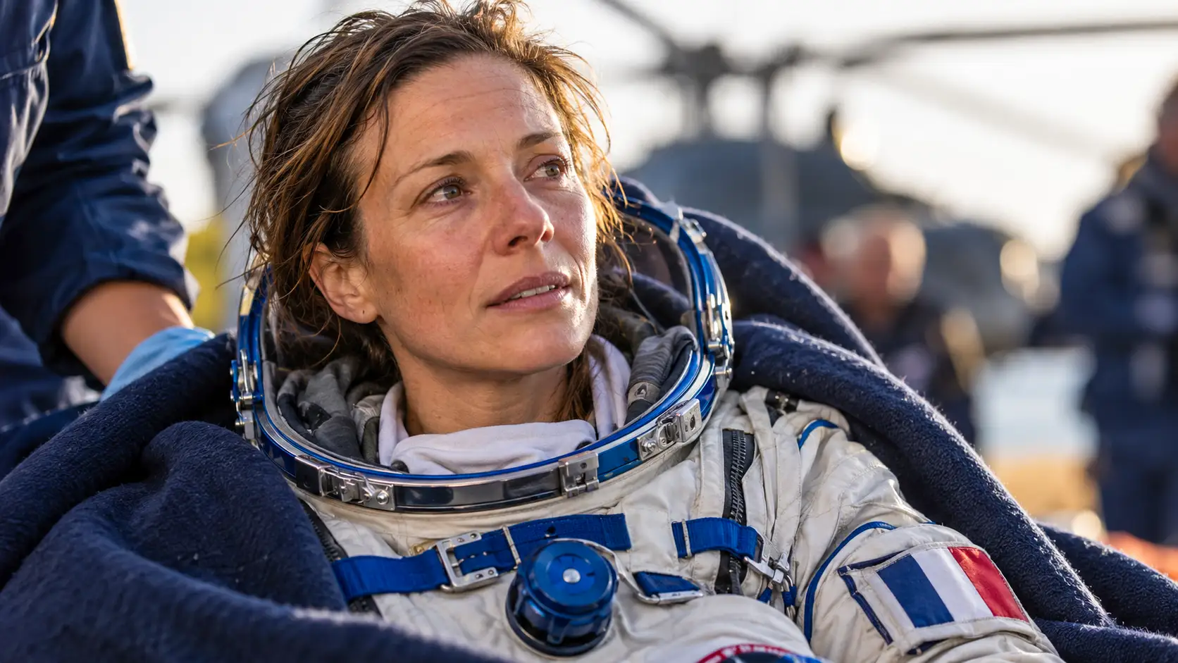 Sophie Adenot après son retour sur Terre, visiblement éprouvée après près de huit mois passés dans l’ISS.